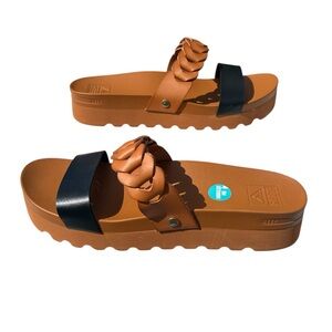 REEF Cushion Vista Hi Twist Womens Platform Slide Sandals Women 11 Cognac Black